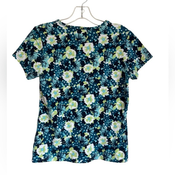 Basic Editions Blue Floral Short Sleeve Tee Size S Casual Floral - Picture 2 of 6